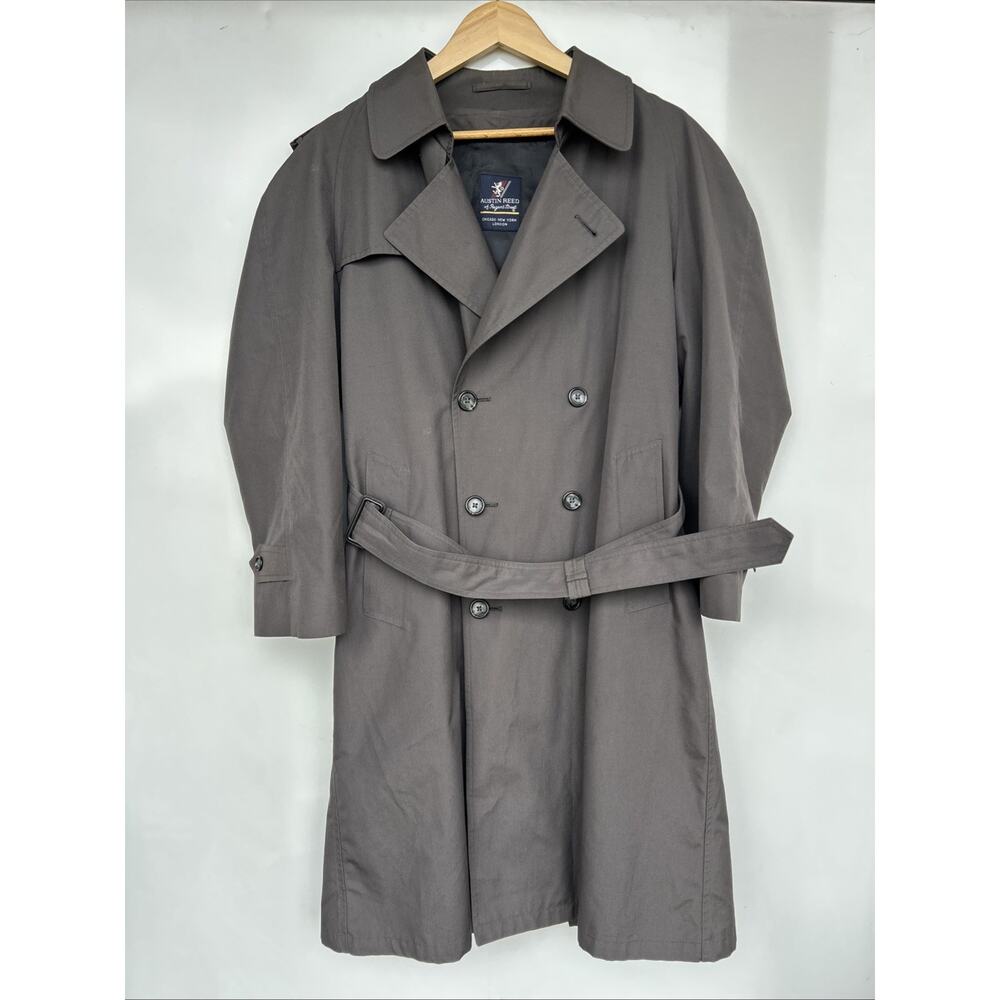 VTG Austin Reed Mens Size 38S Trench Coat Rain & Stain Repellent Wool Liner GRAY